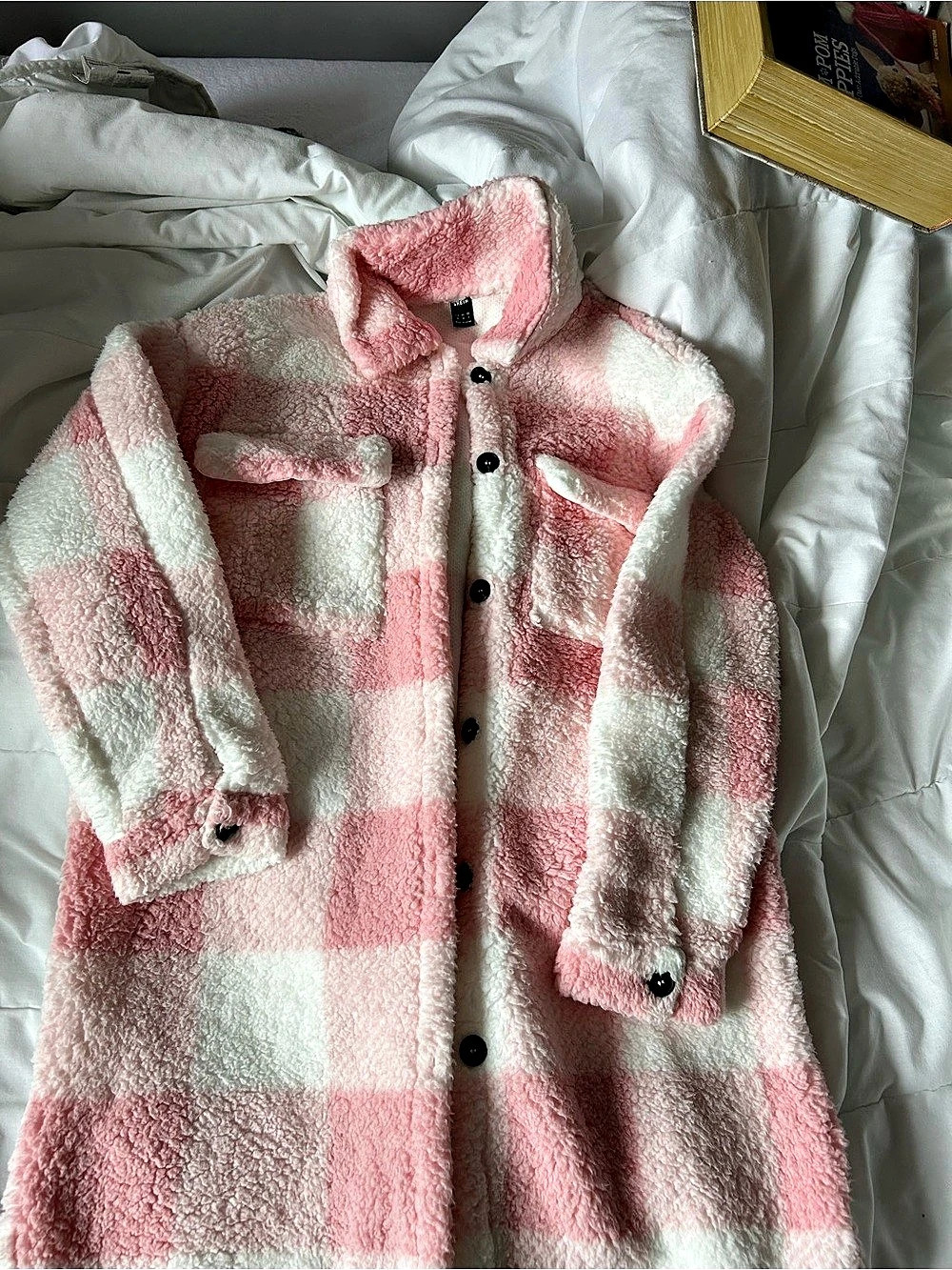 SHEIN Pink White Plaid Coat Medium